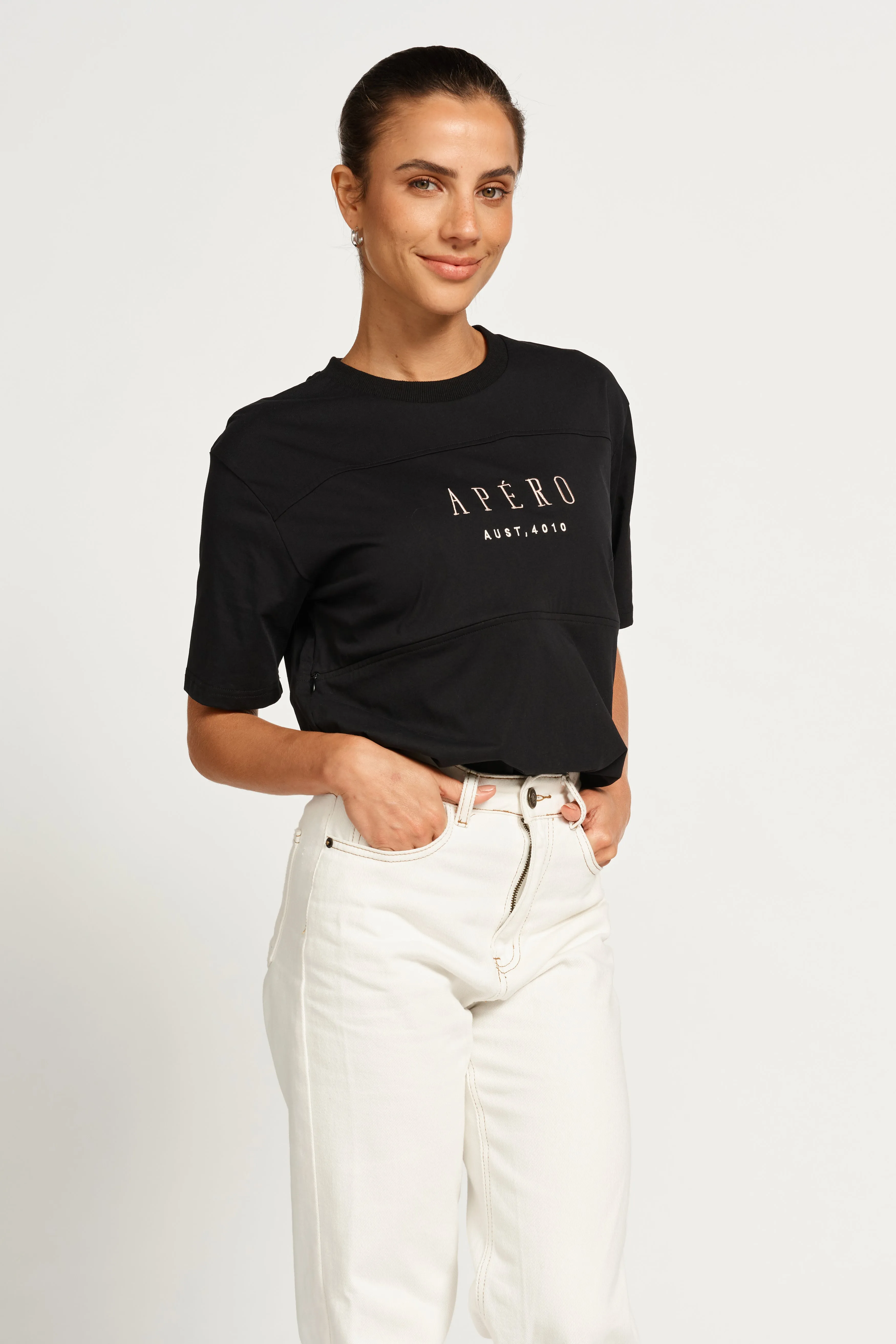 Origin Embroidered Panel Tee - Black / Beige