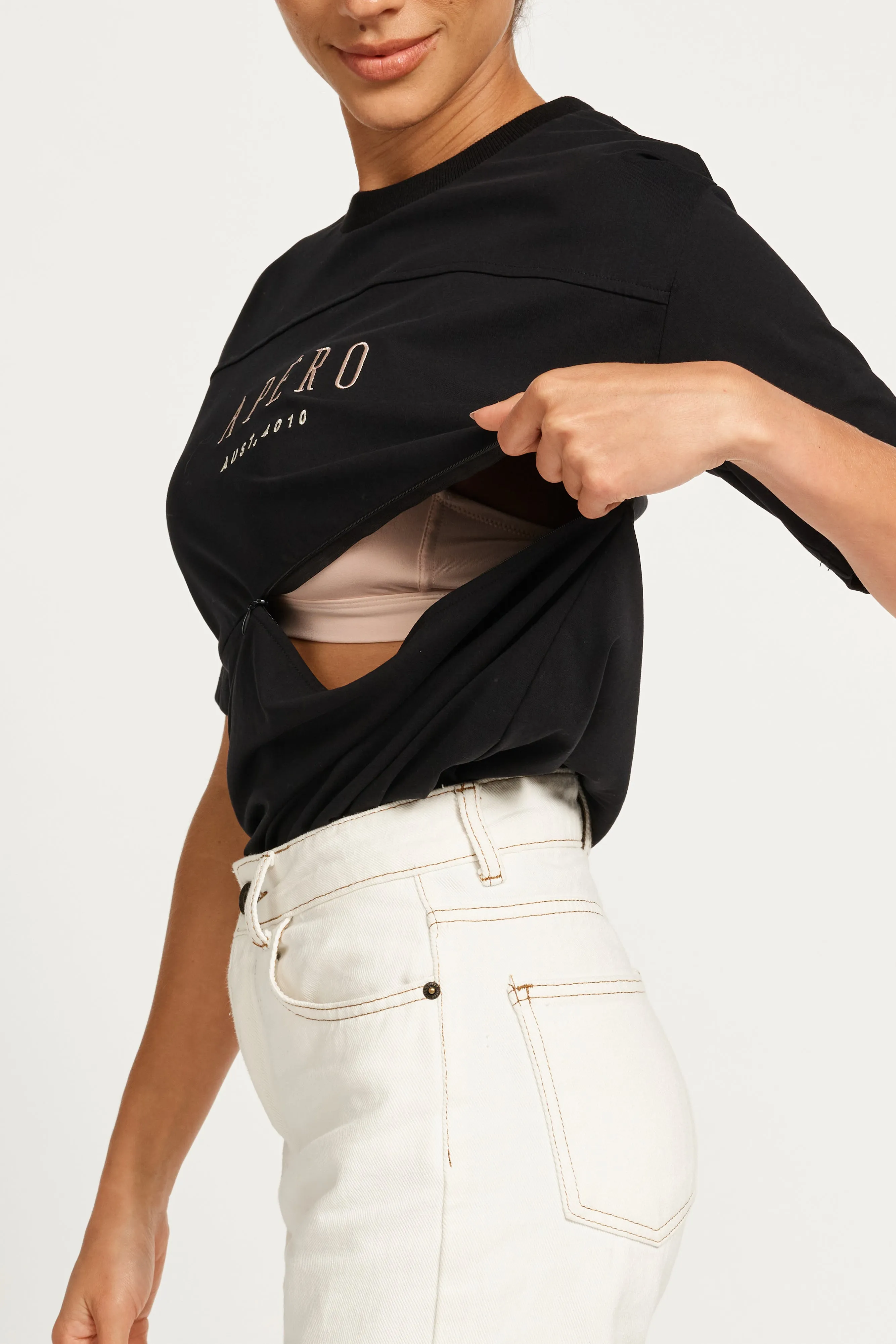 Origin Embroidered Panel Tee - Black / Beige