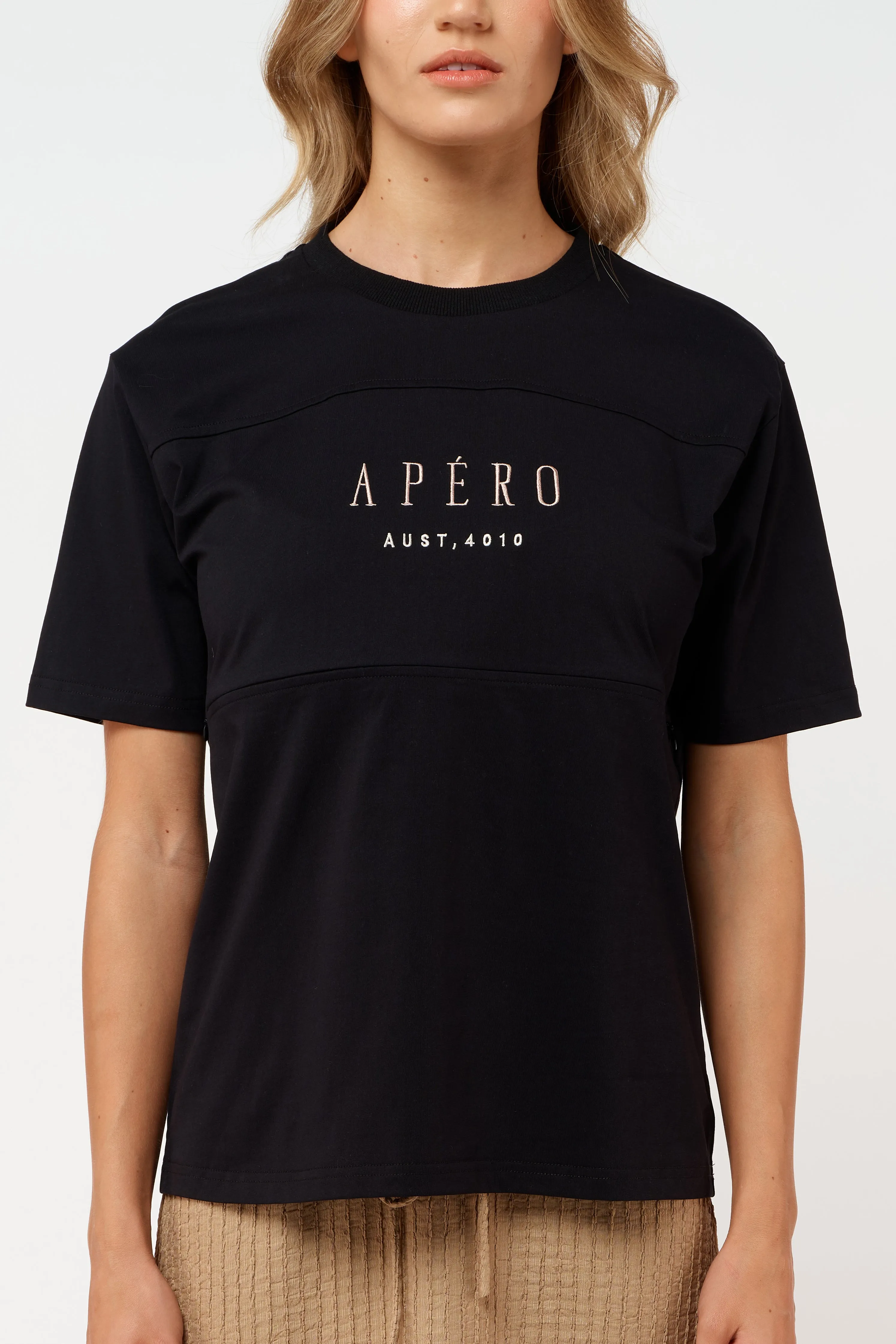 Origin Embroidered Panel Tee - Black / Beige