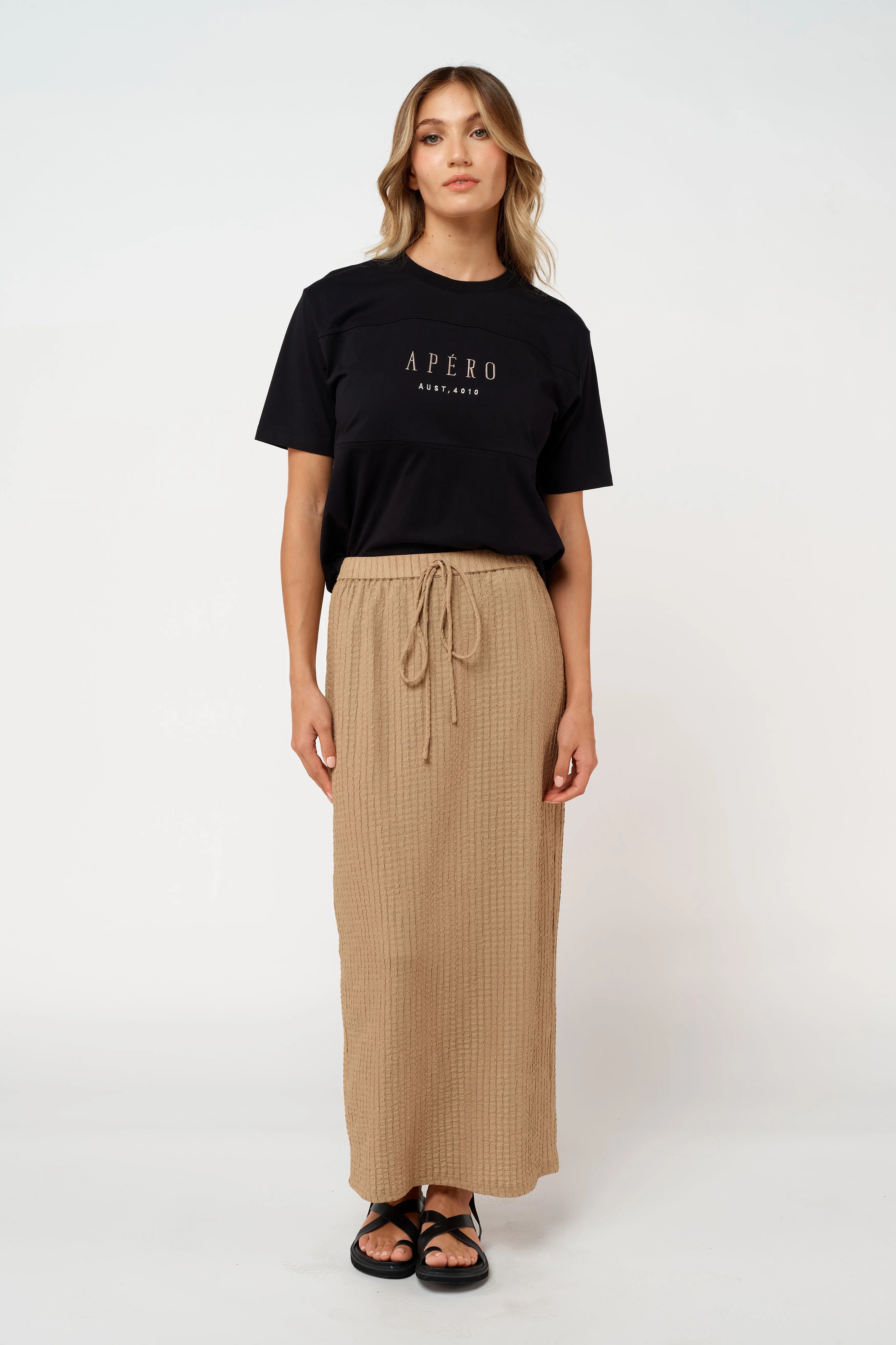 Origin Embroidered Panel Tee - Black / Beige