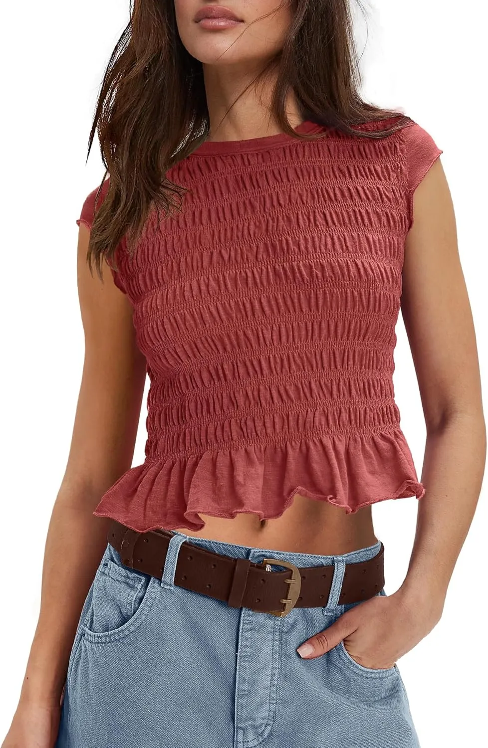 Panadila Womens Crop Tops Short Sleeve Shirts Ruched Fitted T Shirts Summer Going Out Tops Y2k Baby Tees