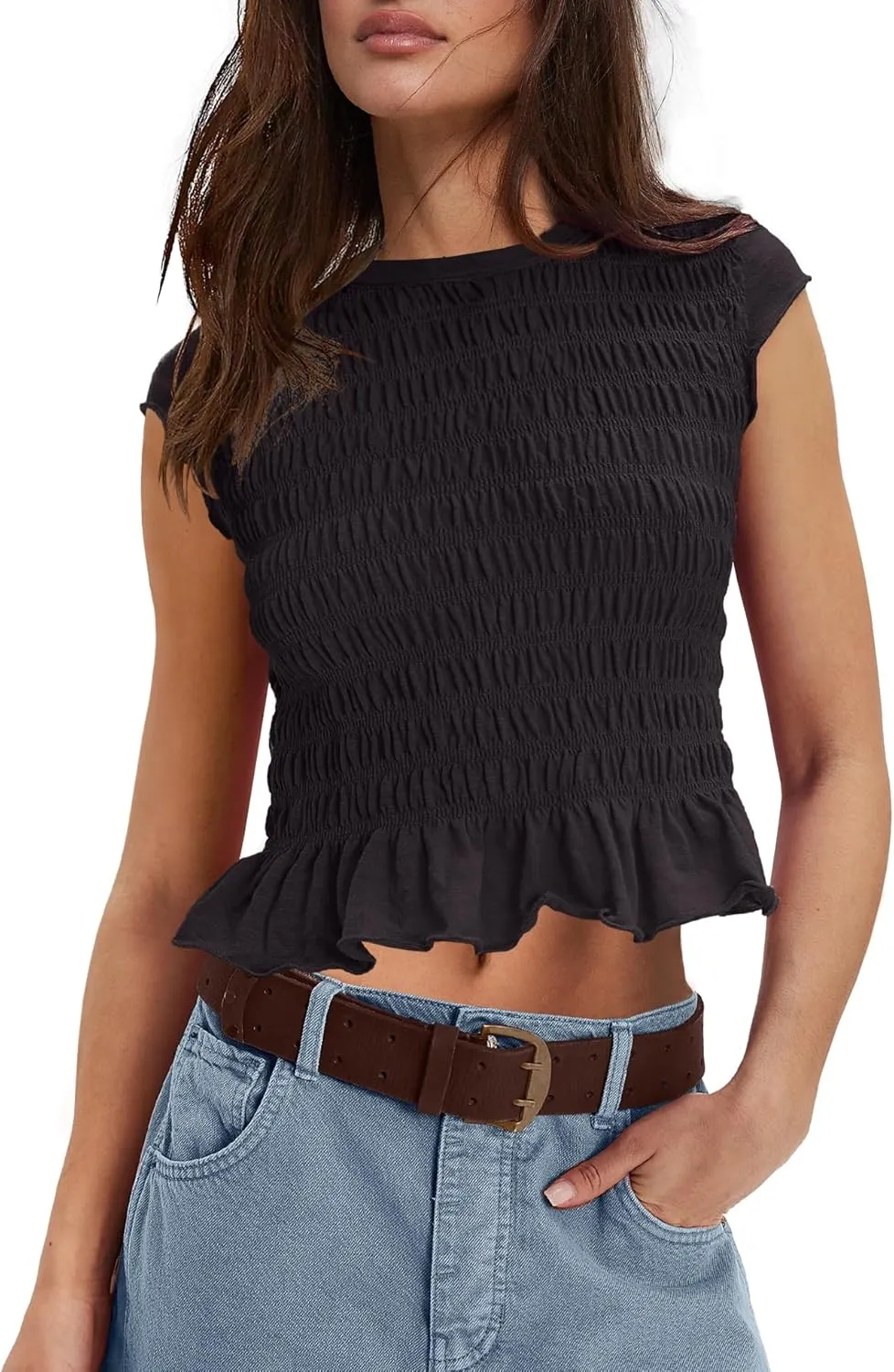 Panadila Womens Crop Tops Short Sleeve Shirts Ruched Fitted T Shirts Summer Going Out Tops Y2k Baby Tees