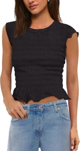 Panadila Womens Crop Tops Short Sleeve Shirts Ruched Fitted T Shirts Summer Going Out Tops Y2k Baby Tees