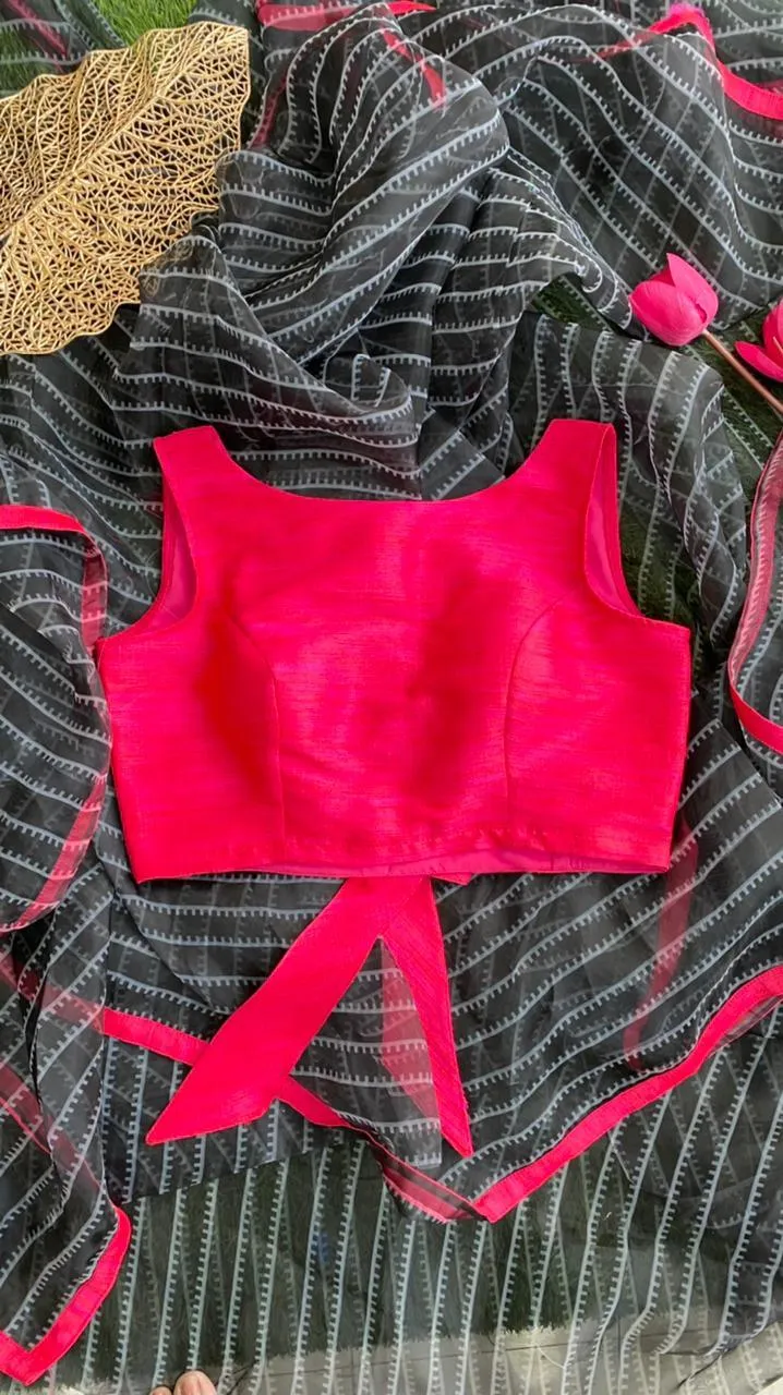 Pink silk bow patterned blouse