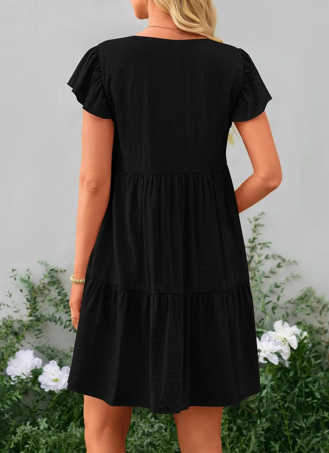 PRETTYGARDEN Women's 2024 Summer Casual Short Dress Cap Sleeve V Neck Tiered Ruffle Swing A Line Dresses