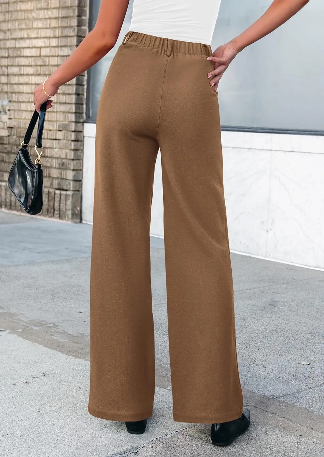 PRETTYGARDEN Women's Wide Leg Dress Pants Dressy Casual High Elastic Waisted Work Office Trousers Palazzo Pants