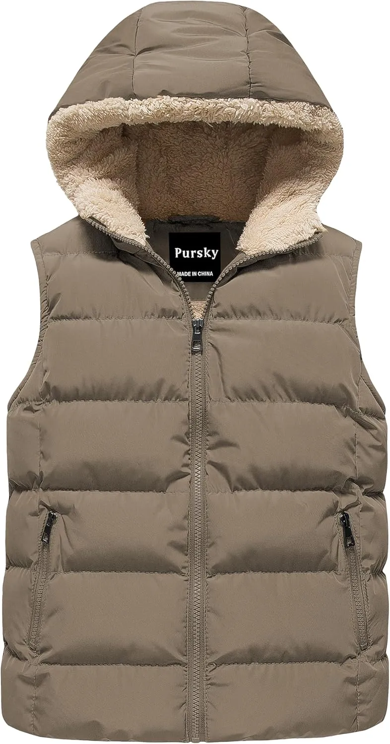 Pursky Girl's and Boy's Hooded Warm Puffer Vest Outerwear Soft Flannel Lined Insulation Waistcoat