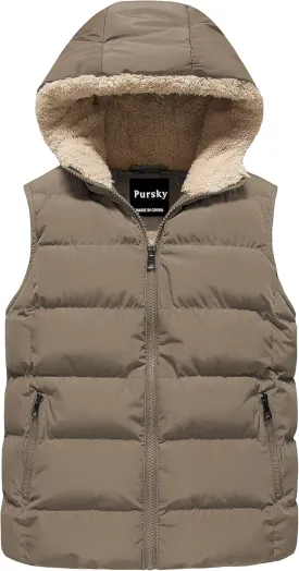 Pursky Girl's and Boy's Hooded Warm Puffer Vest Outerwear Soft Flannel Lined Insulation Waistcoat