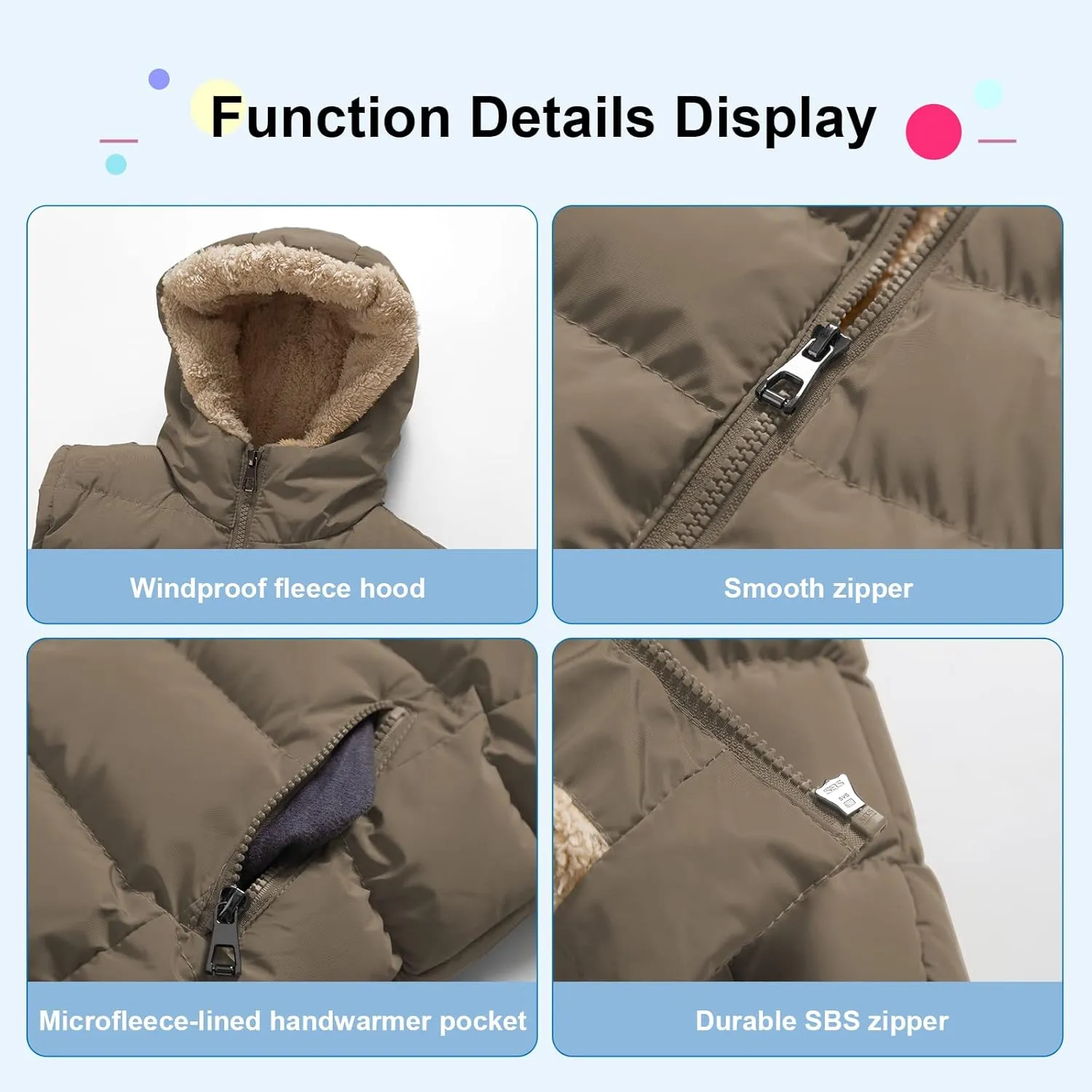 Pursky Girl's and Boy's Hooded Warm Puffer Vest Outerwear Soft Flannel Lined Insulation Waistcoat