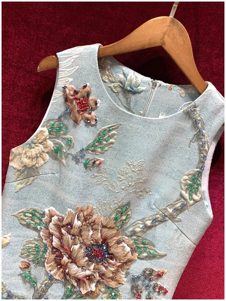 Rose Flower Jacquard A Line Dress
