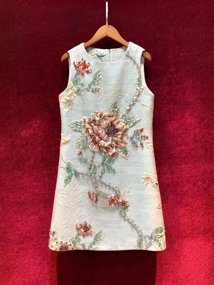 Rose Flower Jacquard A Line Dress