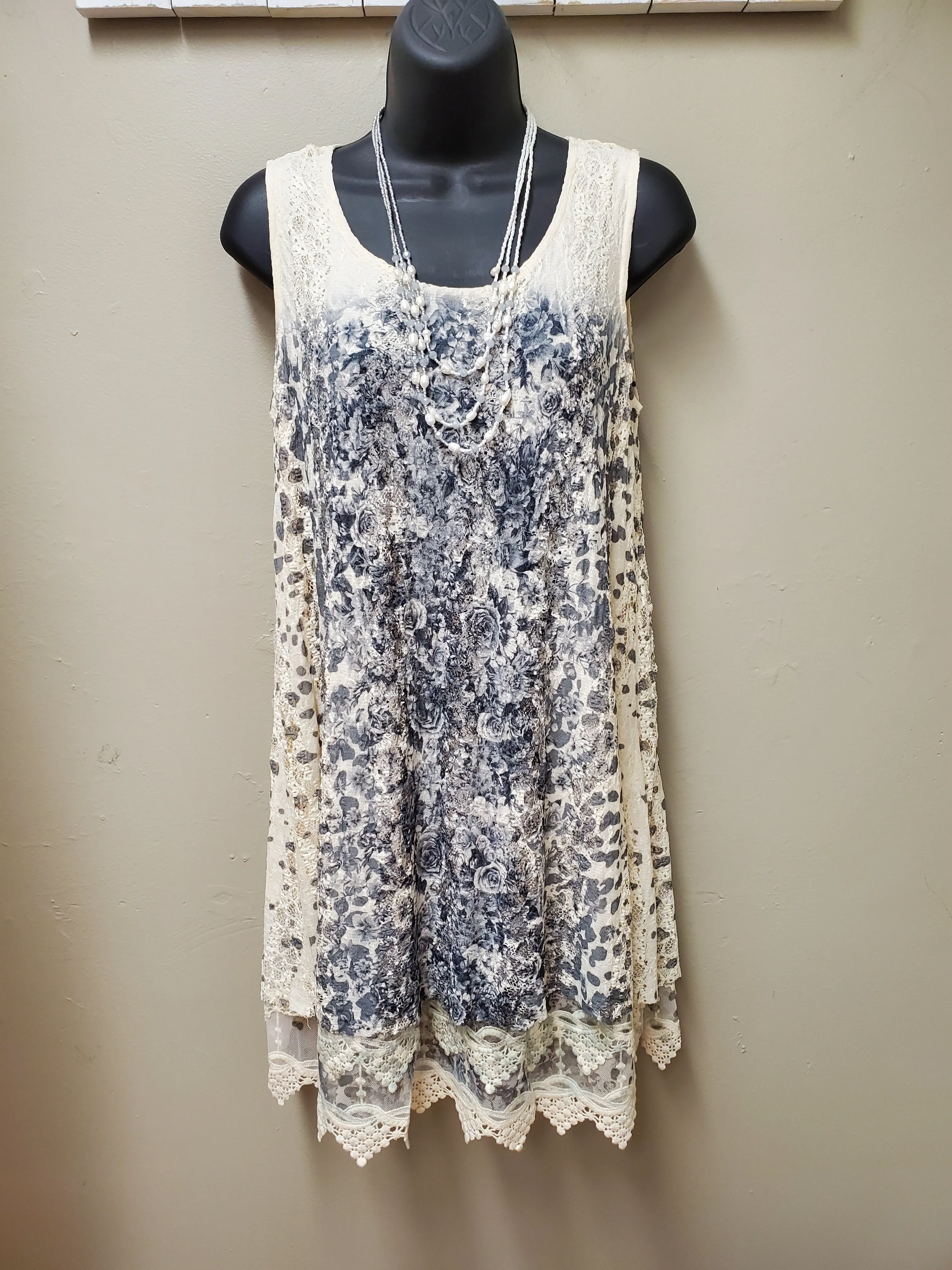 Sleeveless Lace Sublimation with Grey Roses
