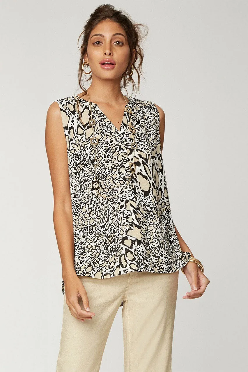 Sleeveless Pintuck Blouse Animal print | Abstract Jaguar