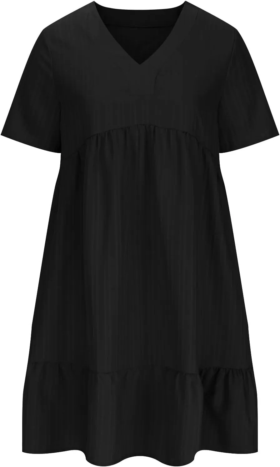 Summer Dresses for Women 2025 Vacation Short Sleeve v Neck Mini T Shirt Dress Pleated Ruffle Flowy Beach Sundresses