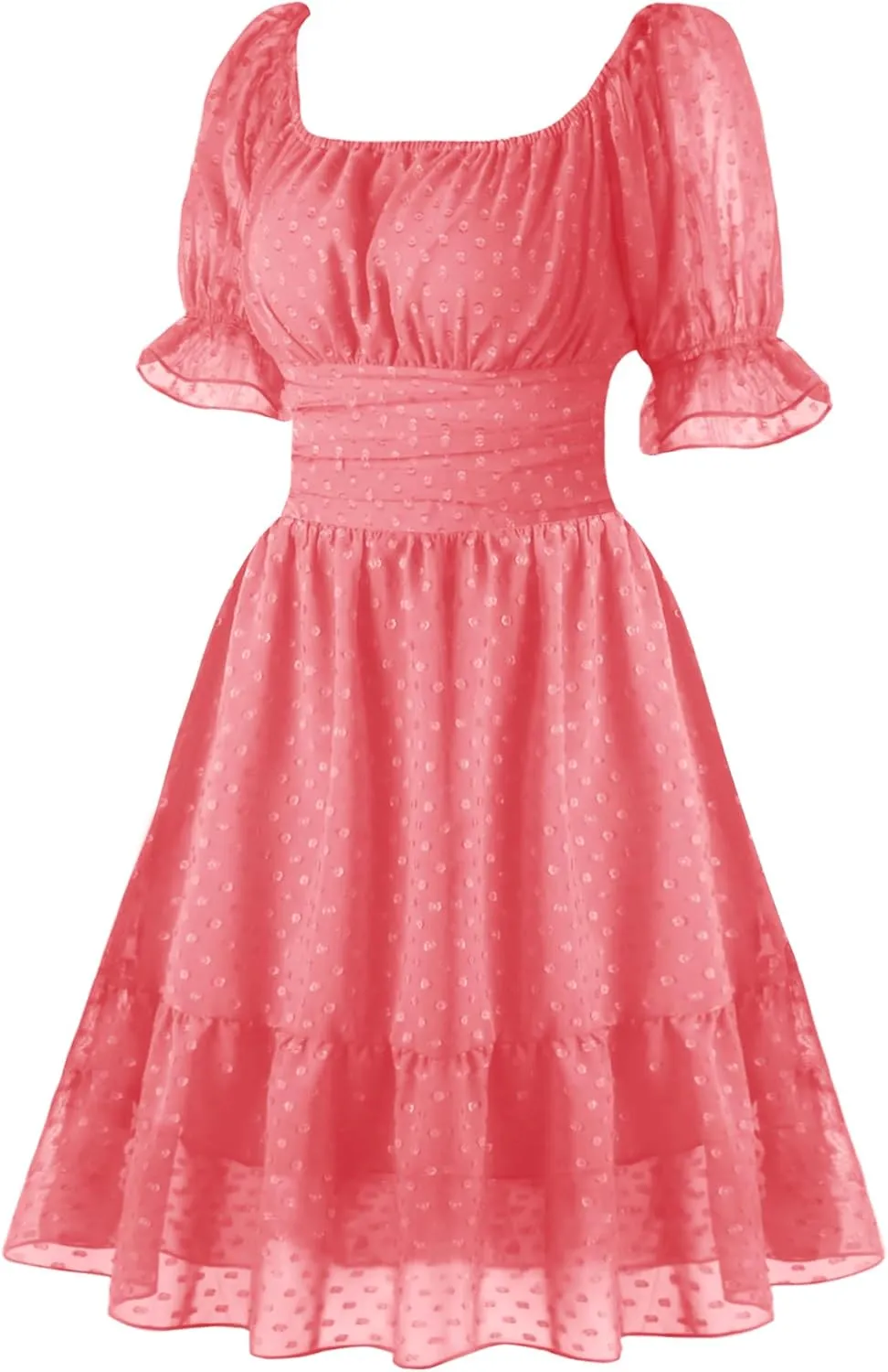 tagunop Women's Summer Casual Dress Smocked Square Neck Mini Dresses Ruffle Short Sleeve Sundress