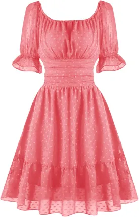 tagunop Women's Summer Casual Dress Smocked Square Neck Mini Dresses Ruffle Short Sleeve Sundress