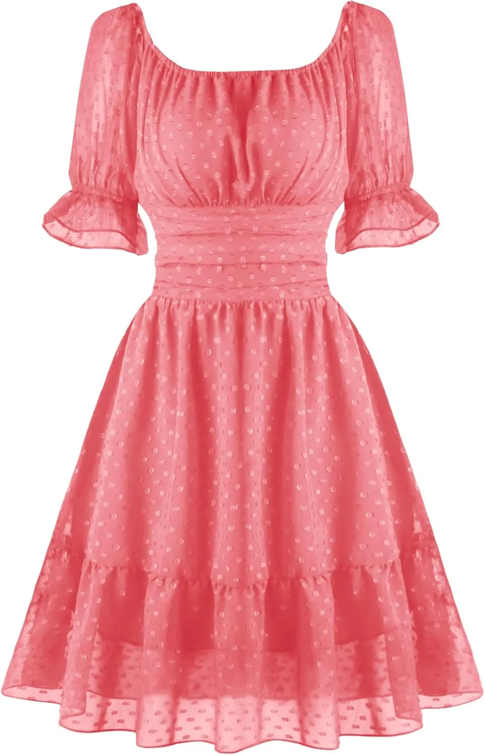 tagunop Women's Summer Casual Dress Smocked Square Neck Mini Dresses Ruffle Short Sleeve Sundress