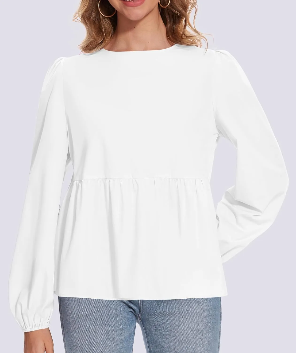 Tie Front Tops for Women Puff Long Sleeve Shirt Peplum Hem Cute Babydoll Blouse Y2k Going Out Tops