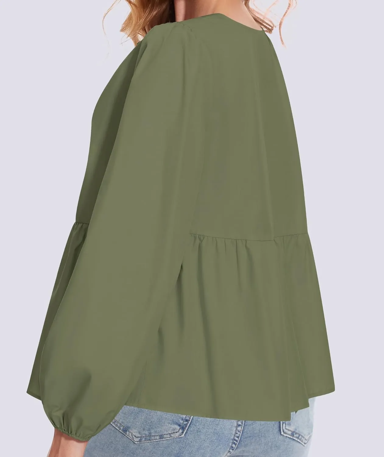 Tie Front Tops for Women Puff Long Sleeve Shirt Peplum Hem Cute Babydoll Blouse Y2k Going Out Tops