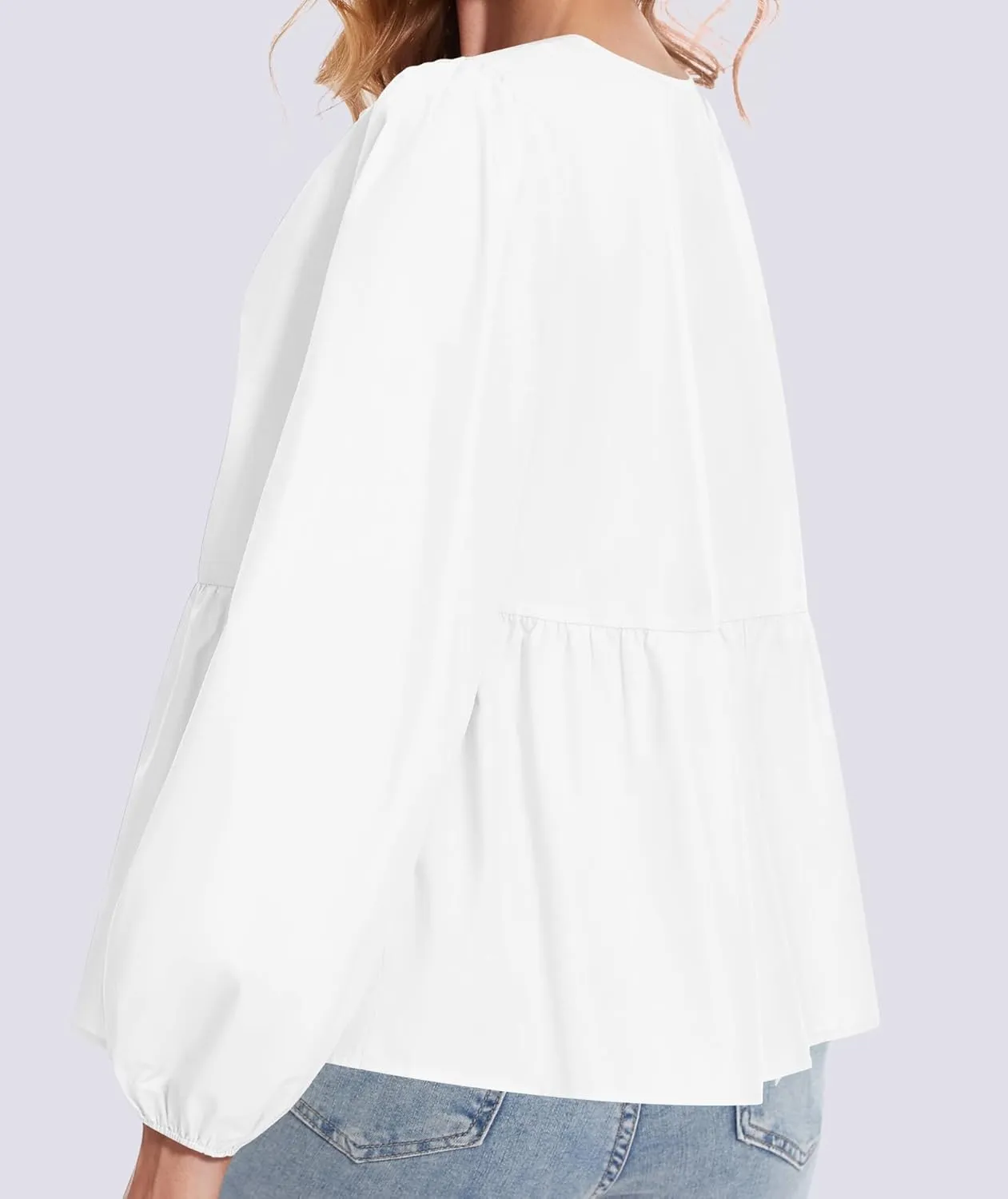 Tie Front Tops for Women Puff Long Sleeve Shirt Peplum Hem Cute Babydoll Blouse Y2k Going Out Tops