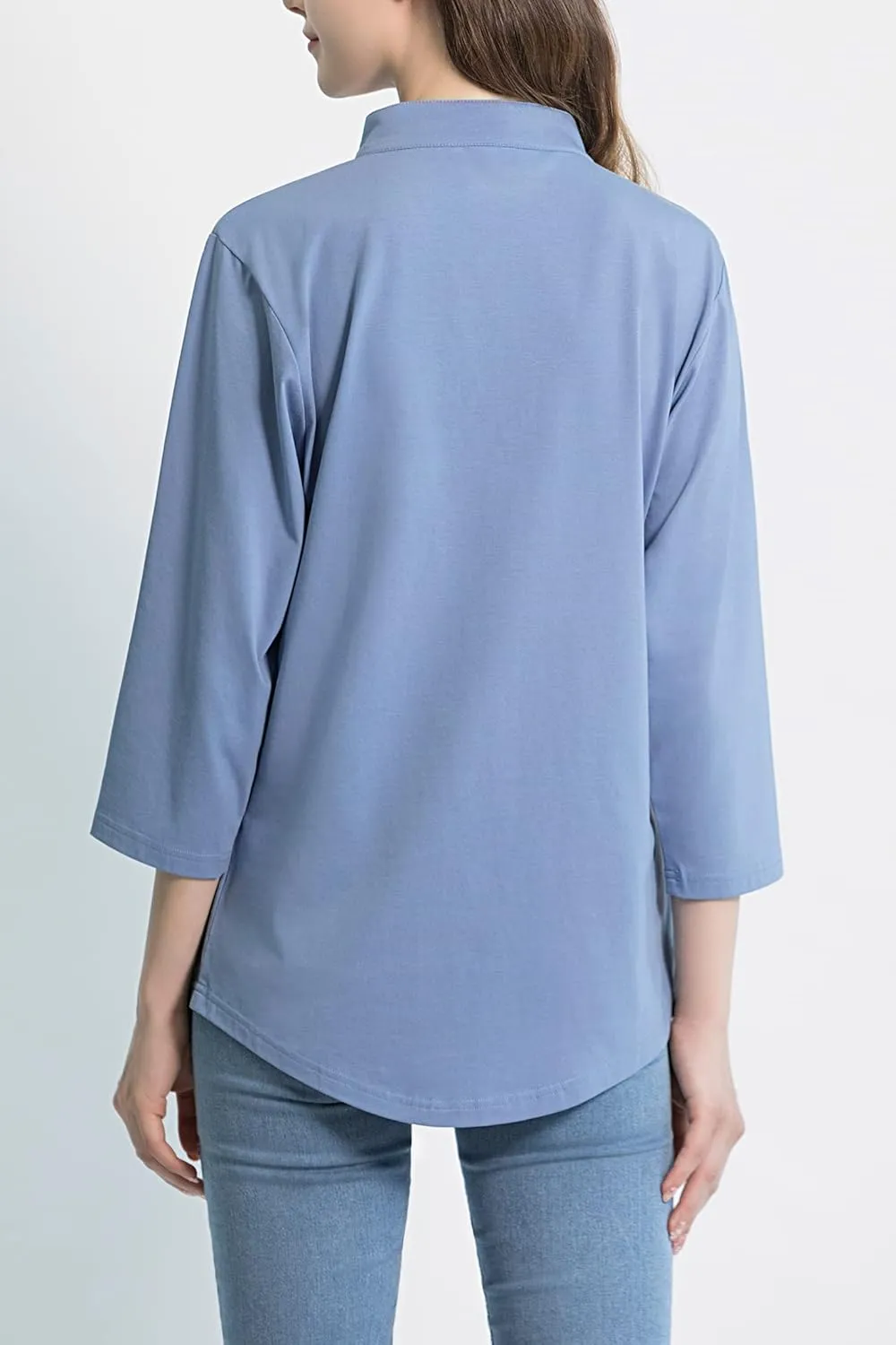 Tie G U Style Women's 3/4 Sleeve V Neck Stretch Loose Tunic Tops Casual Cotton Blouse Henley Collared Breathable Work Shirt