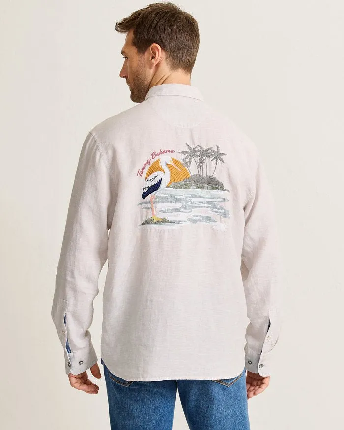 Tommy Bahama Men's Del Mar Island Linen Embroidered Sport Shirt - Natural