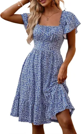 TORARY Cute Summer Dresses for Women 2024 Flutter Sleeve Square Neck Casual Spring Sundresses