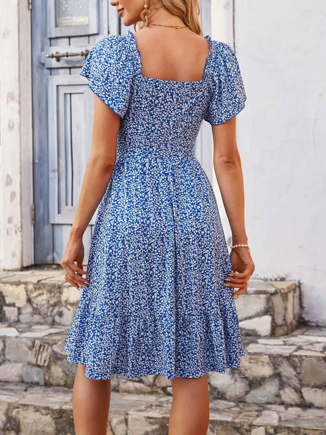 TORARY Cute Summer Dresses for Women 2024 Flutter Sleeve Square Neck Casual Spring Sundresses
