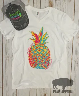 WHITE Pineapple V-Neck Neck "Be Sweet & Wear A Crown"