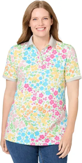 Woman Within Plus Size Perfect Printed Short-Sleeve Polo Shirt