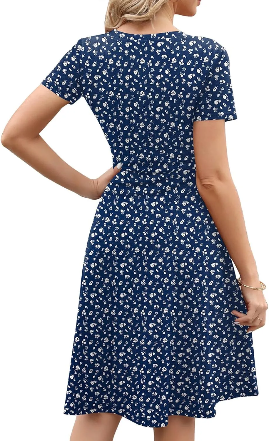 Women's 2025 Fit and Flare Dress Summer Casual Elegant Vintage Floral Printed Work Party A-line Dress with Pockets 162