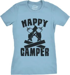 Womens Happy Camper Shirt Funny Camping Hiking Cool Vintage Graphic Tees Retro